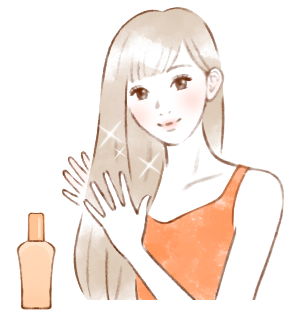 ヘアオイルと使う女性